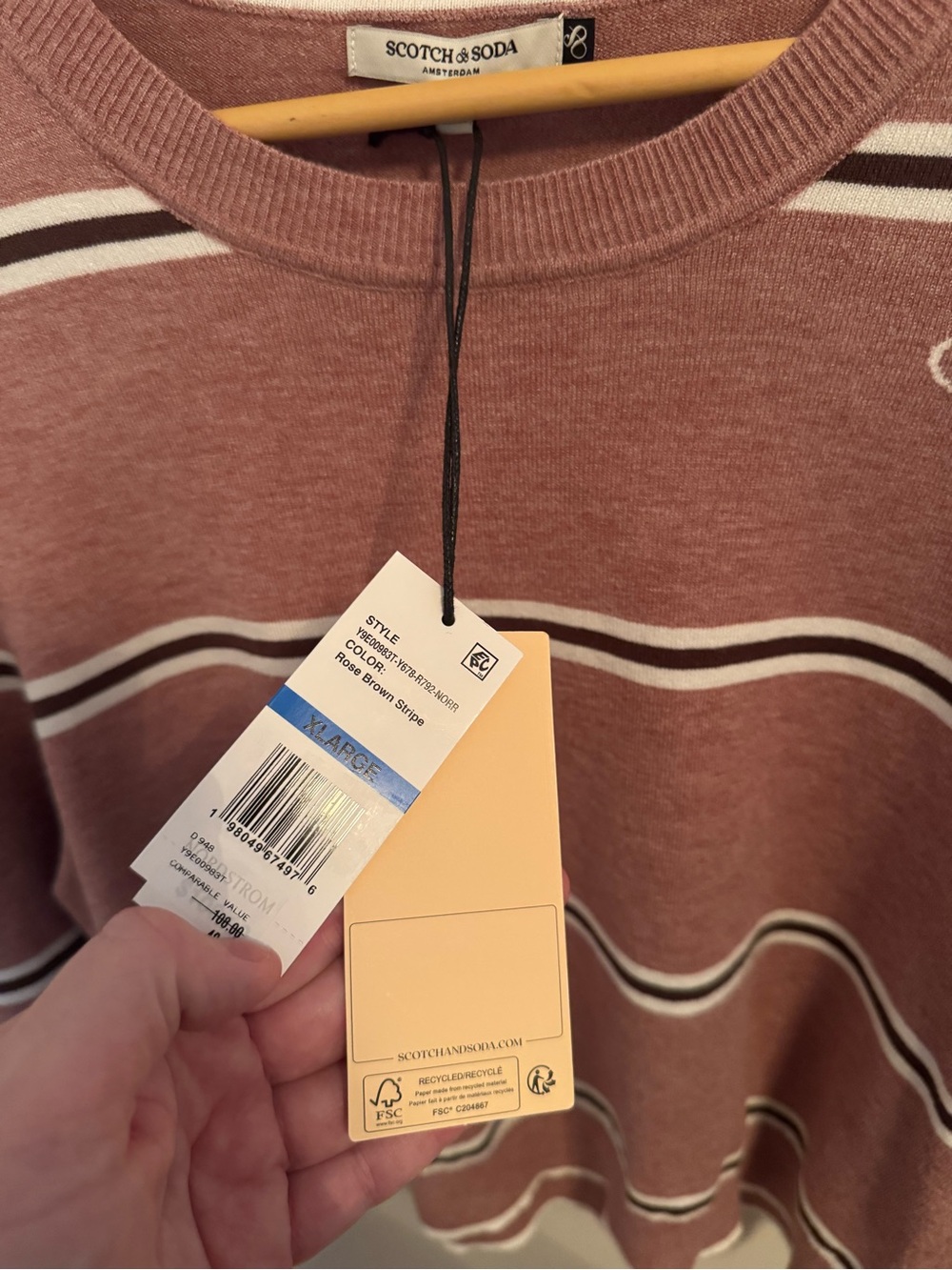 Scotch & Soda Brown and Mauve striped sweater XL NWT - Picture 4 of 8